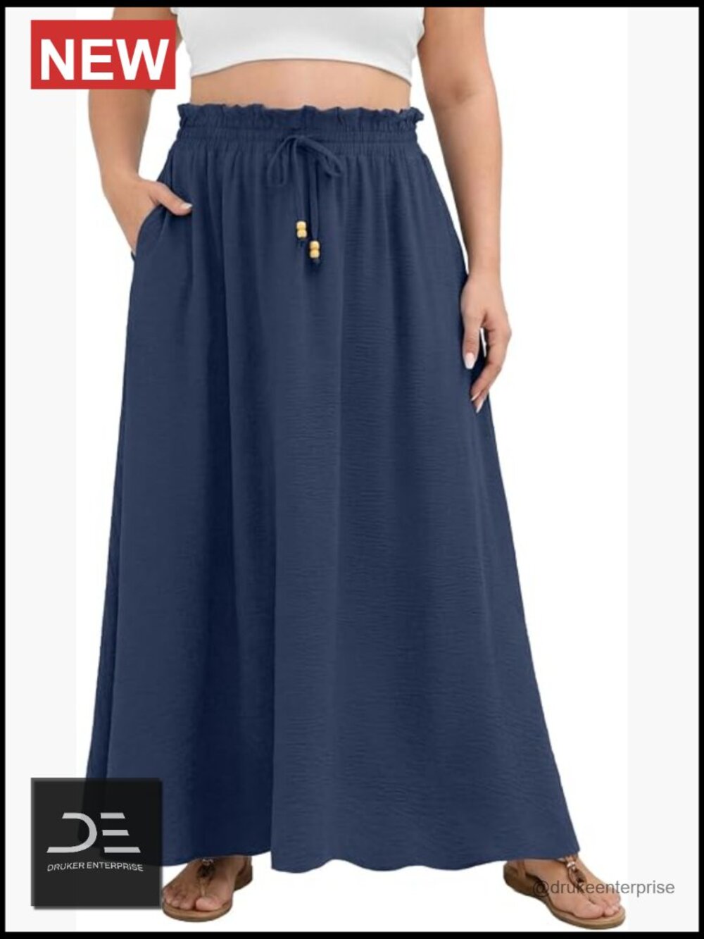 Women's Plus Size Maxi Skirt with Pockets A-Line Elastic Waist